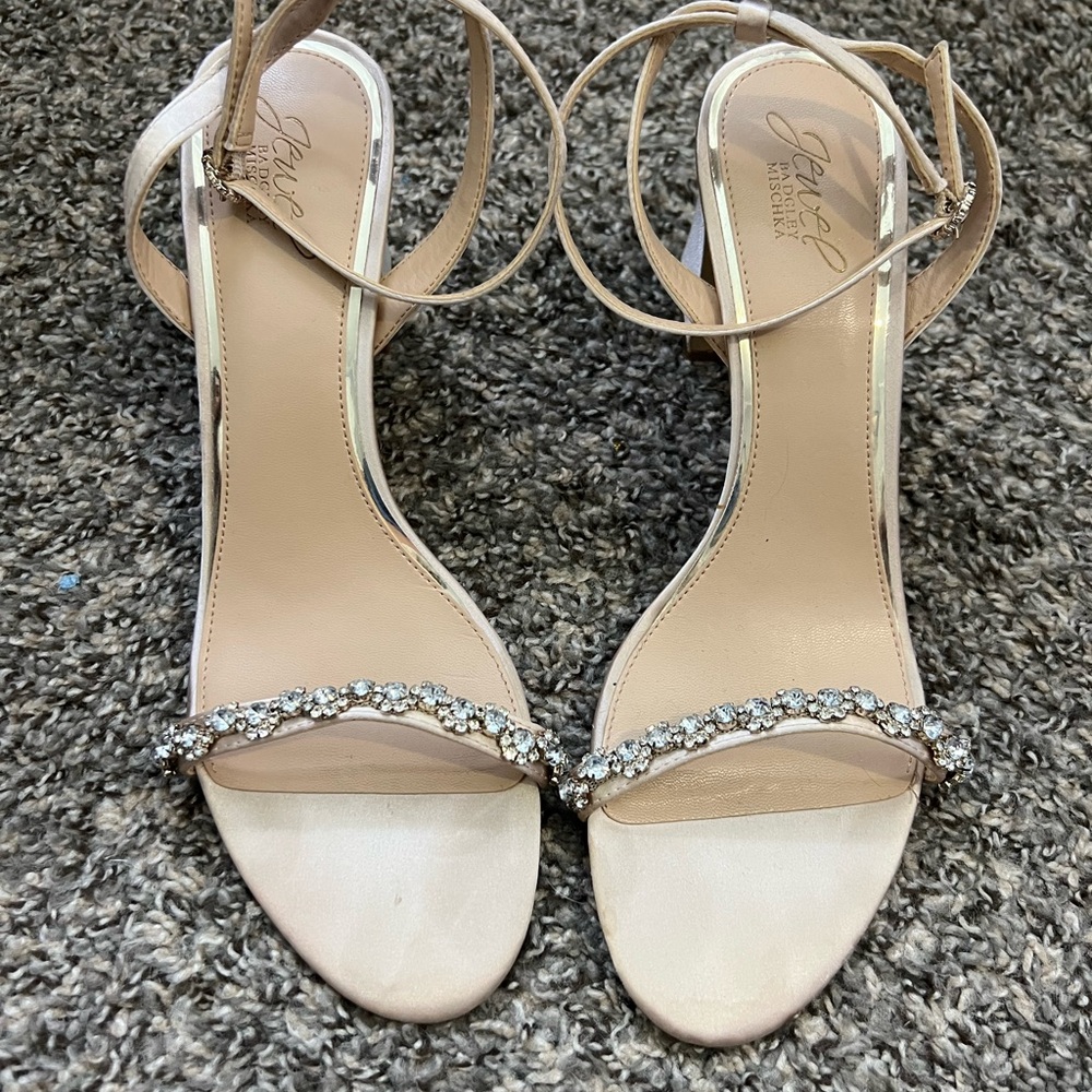 Beige Strappy Heels with Rhinestone Detail